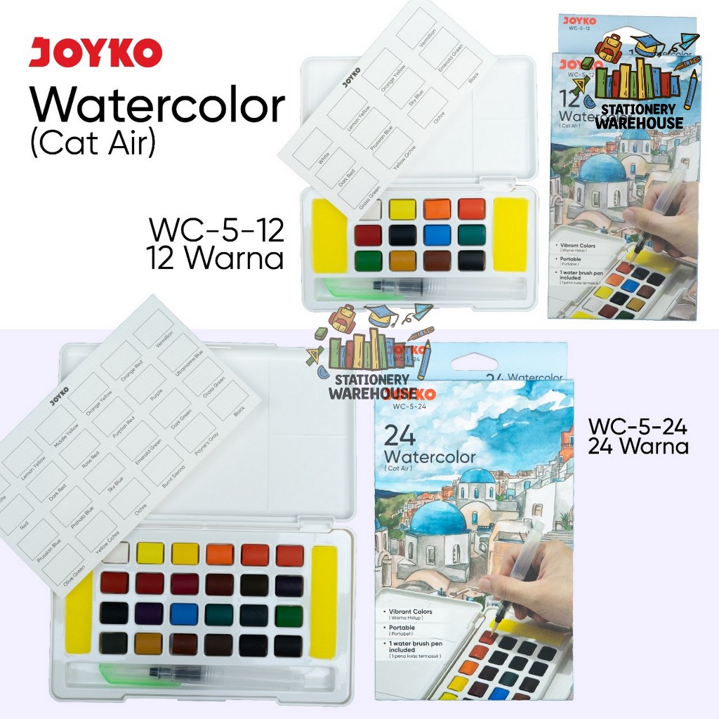

Watercolor Cat Air Joyko WC-5-12 WC-5-24 12 & 24 Colors Warna Cat Air Premium