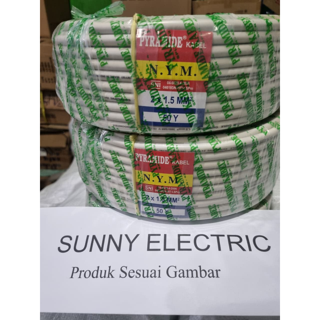 Kabel Listrik Pyramide 2x1.5 50 Yard SNI / Kabel Listrik Tembaga / Free Isolasi Merk Pyramide
