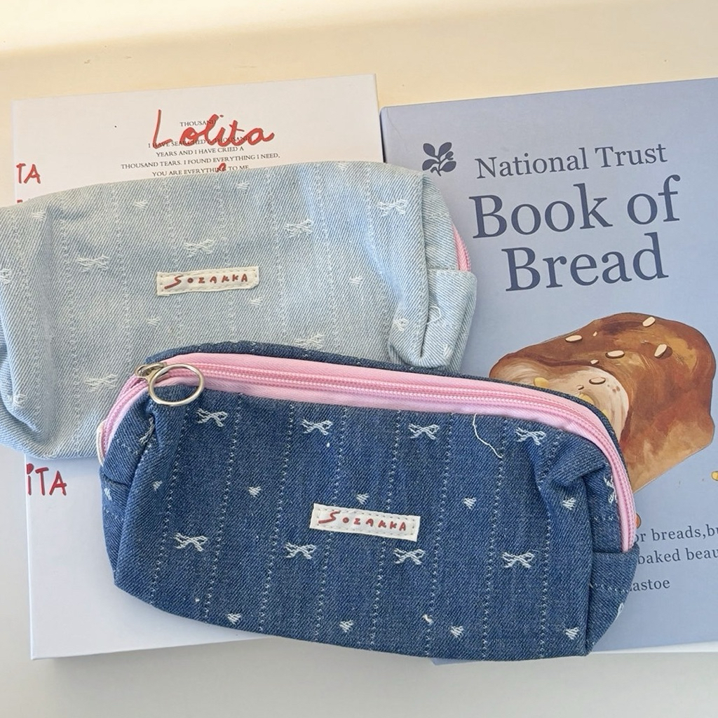 

Mocorie - Libellule Denim Pencil Case / Coquette Ribbon Denim Pencil Case / Tempat Pensil Denim Jeans Coquette / Penyimpanan Alat Makeup / Penyimpanan Alat Tulis