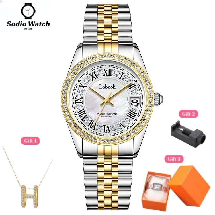 Labaoli Jam Tangan Automatic Wanita Original Anti Air Merek Labaoli Otomatis Mewah Diamond Kalender 