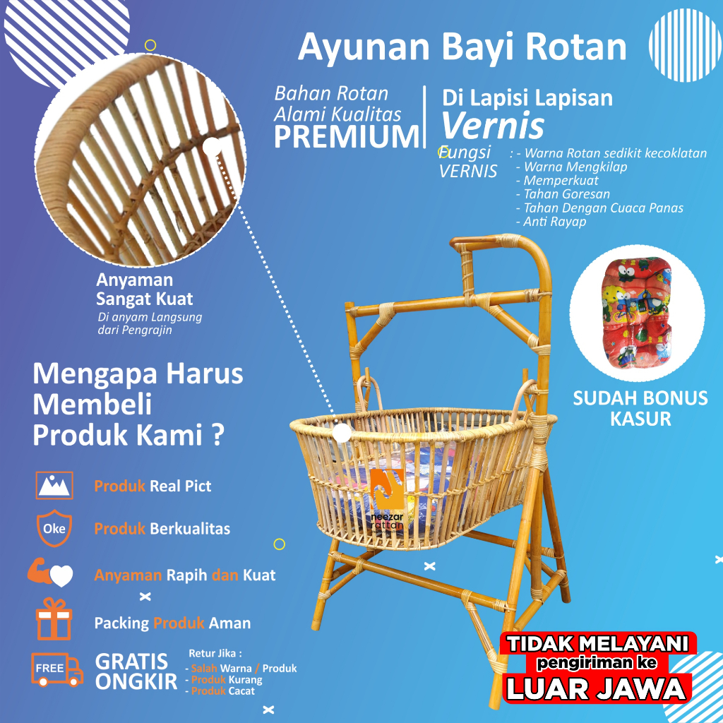 Ayunan Bayi Goyang Rotan, Ayunan Anak Baby, Ayunan minimalis estetik tempat Tidur Bayi baru lahir