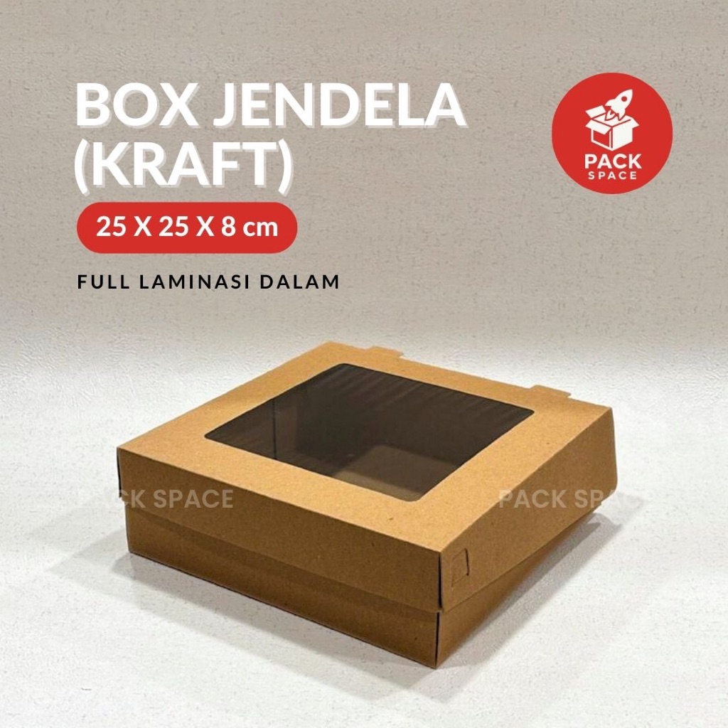 Box Kraft Coklat LAMINASI JENDELA Untuk Kotak Packing Kue Roti Snack 25x25x8 CM