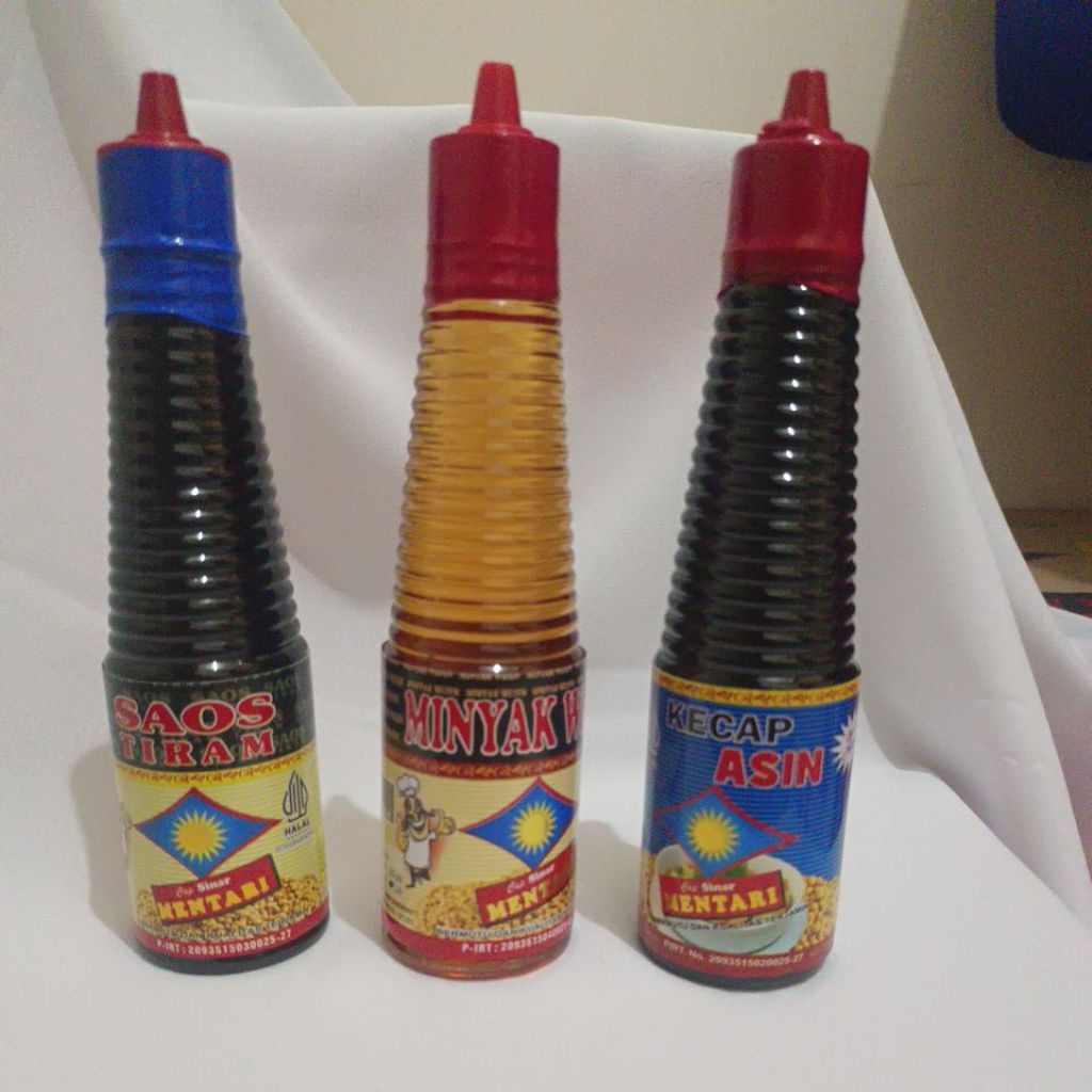 

Paket 3a (saos tiram,minyak wijen,kecap asin)cap sinar mentari isi @150ml