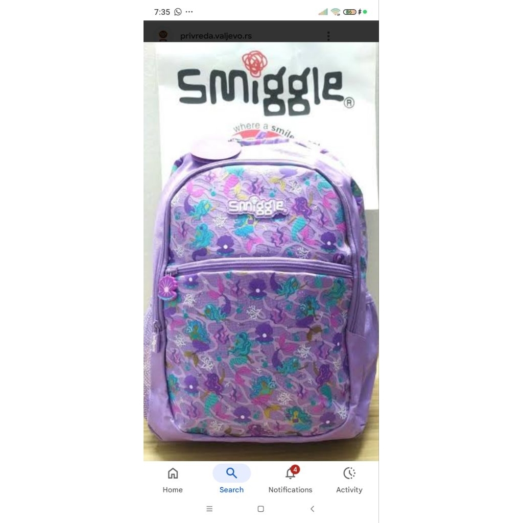 smiggle backpack tas mermaid purple preloved