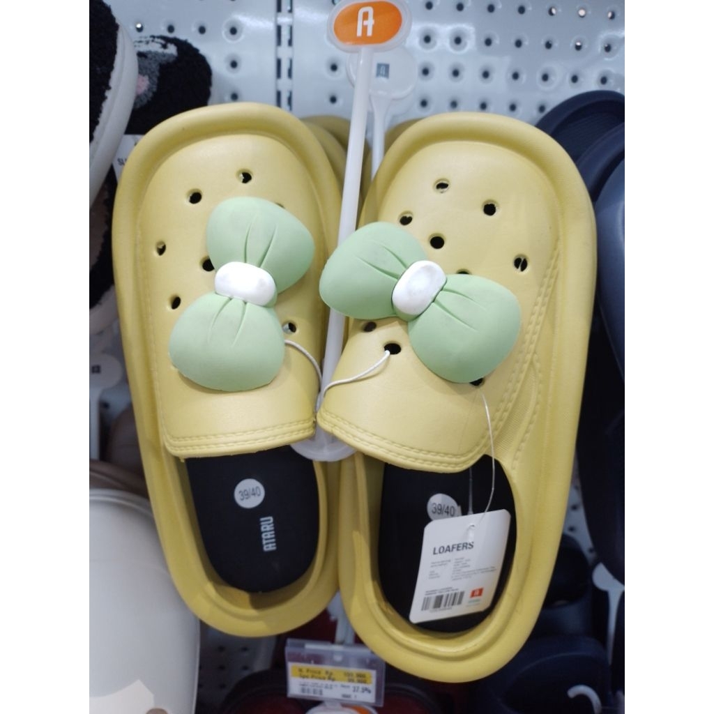 Ataru Sendal Wanita, Sendal Anak Loafers Ribbon Kuning