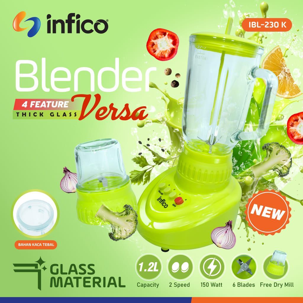 Blender Kaca 2 in 1 INFICO Blender Kaca 1,2 Liter Jus Buah Sayur Serbaguna