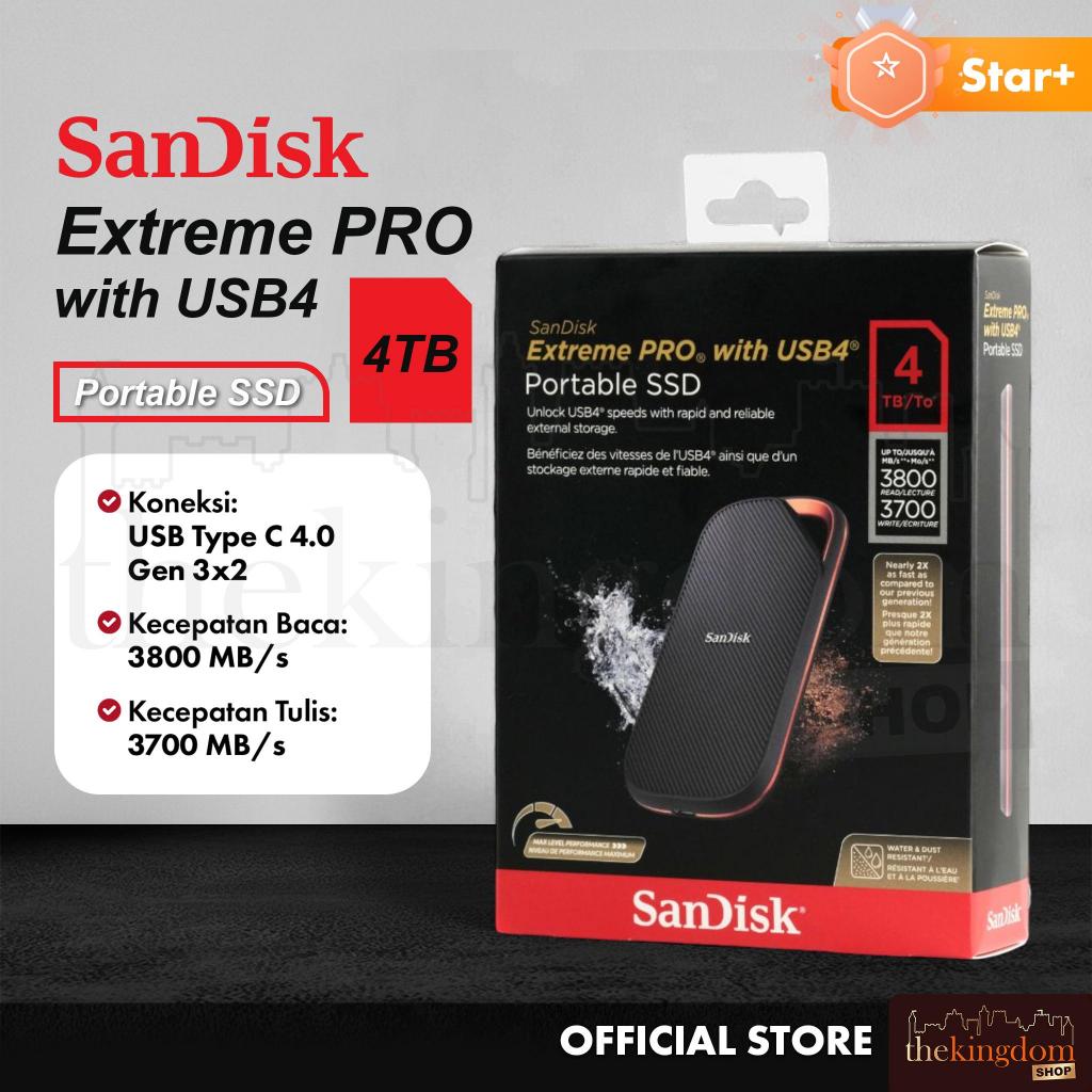 SanDisk Extreme PRO Portable SSD 3800MB/s USB-C 4.0 Gen 3x2 4TB Eksternal Hardisk Mac Windows Laptop