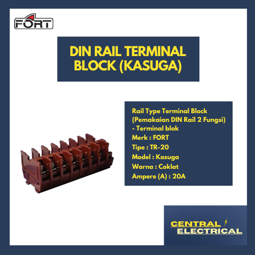 FORT Rail Type Terminal Block Model Kasuga Coklat (Pemakaian Din Rail 2 Fungsi), 20A merk FORT tipe 