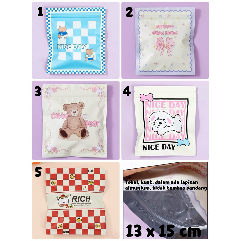

plastik ziplock karakter tebal 13 x 15 cm 14x18 cm organizer zip lock lucu foil blind bag