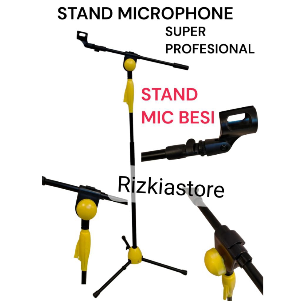 Standar Cagak Mic Panjang Tripod Stand Microphone Besi Kokoh Pencet