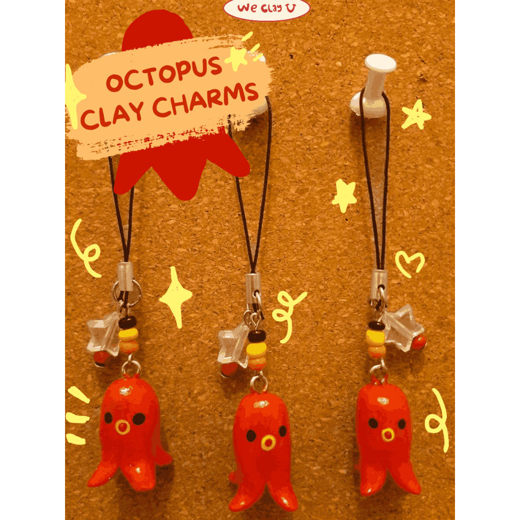 Octopus Clay Charms | Gantungan Kunci Bentuk Gurita Sosis Clay Handmade
