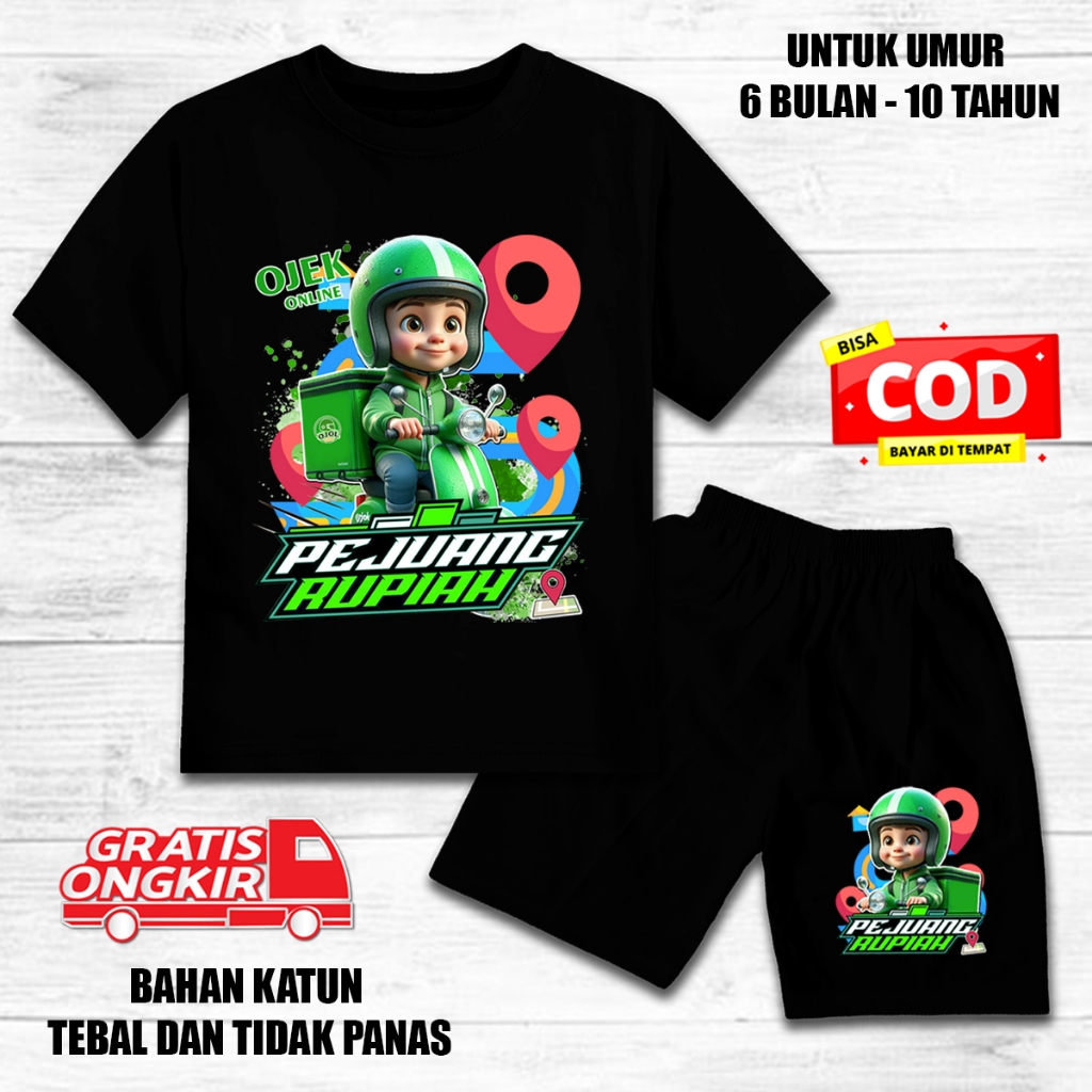 Setelan anak laki laki perempuan lengan pendek set baju kaos pendek anak ojol ojek online