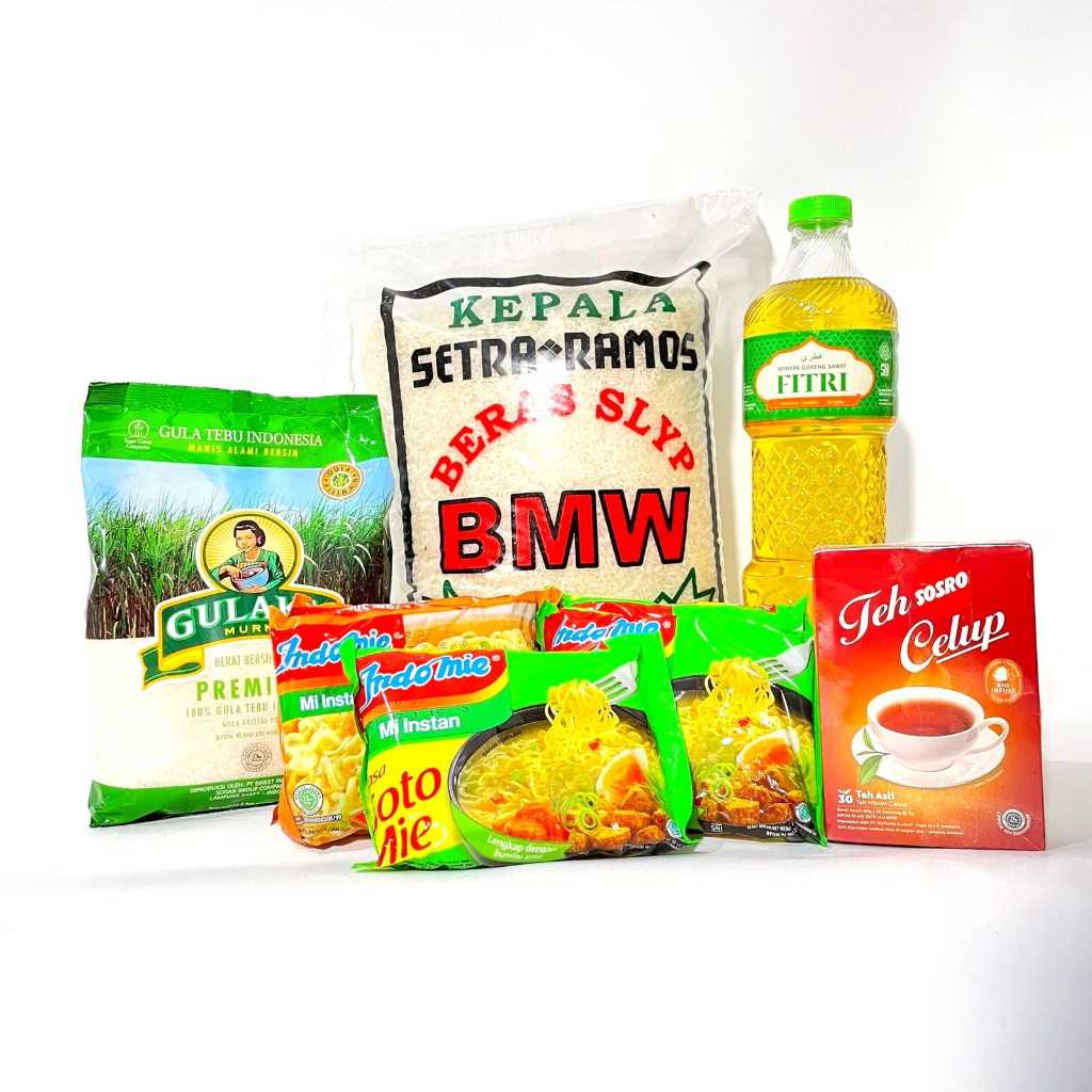 Paket Sembako Lengkap 5 Item (Beras Pandan Wangi Super, Gula, Minyak, Mie, Teh)