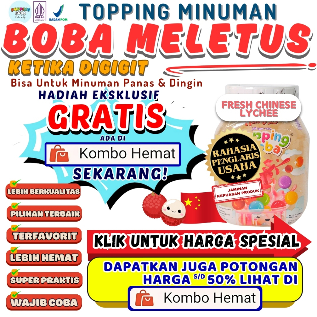 

Boba Meletus Dimulut Topping Minuman Instan - Popping Boba Pecah Dimulut Rasa Leci 500 Gram | Cocok Untuk Semua Minuman | Popping Boba Nata Jelly