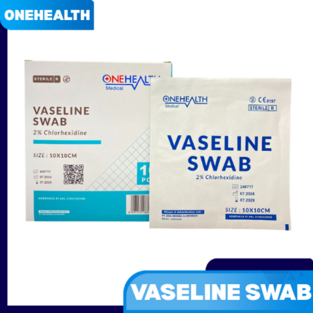ONEHEALTH VASELINE SWAB KASA STERIL ANTIBIOTIK PENUTUP LUKA PLESTER LUKA JARING GAUZE 10X10CM PCS RE