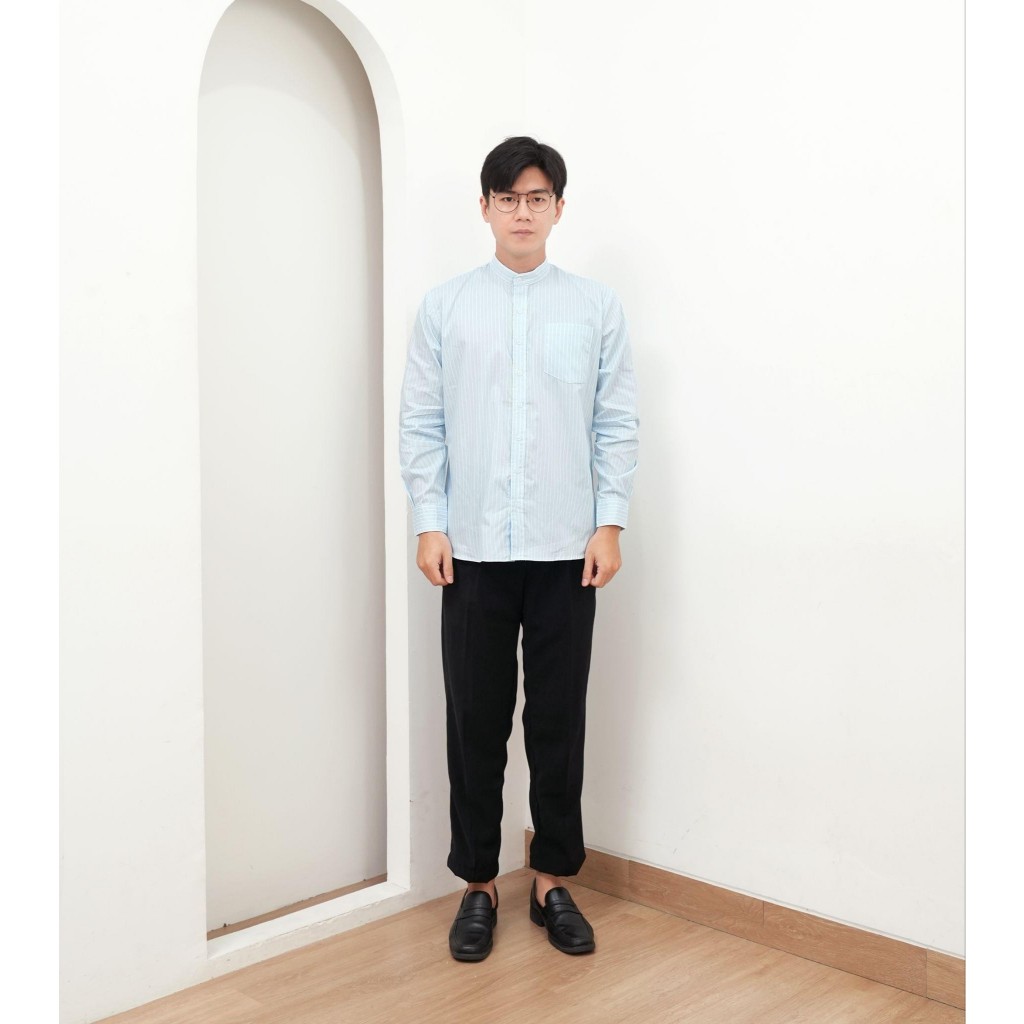 AYDIN — FATH FOR US | Kemeja Koko Pria Stripe Katun Casual | Baby Blue