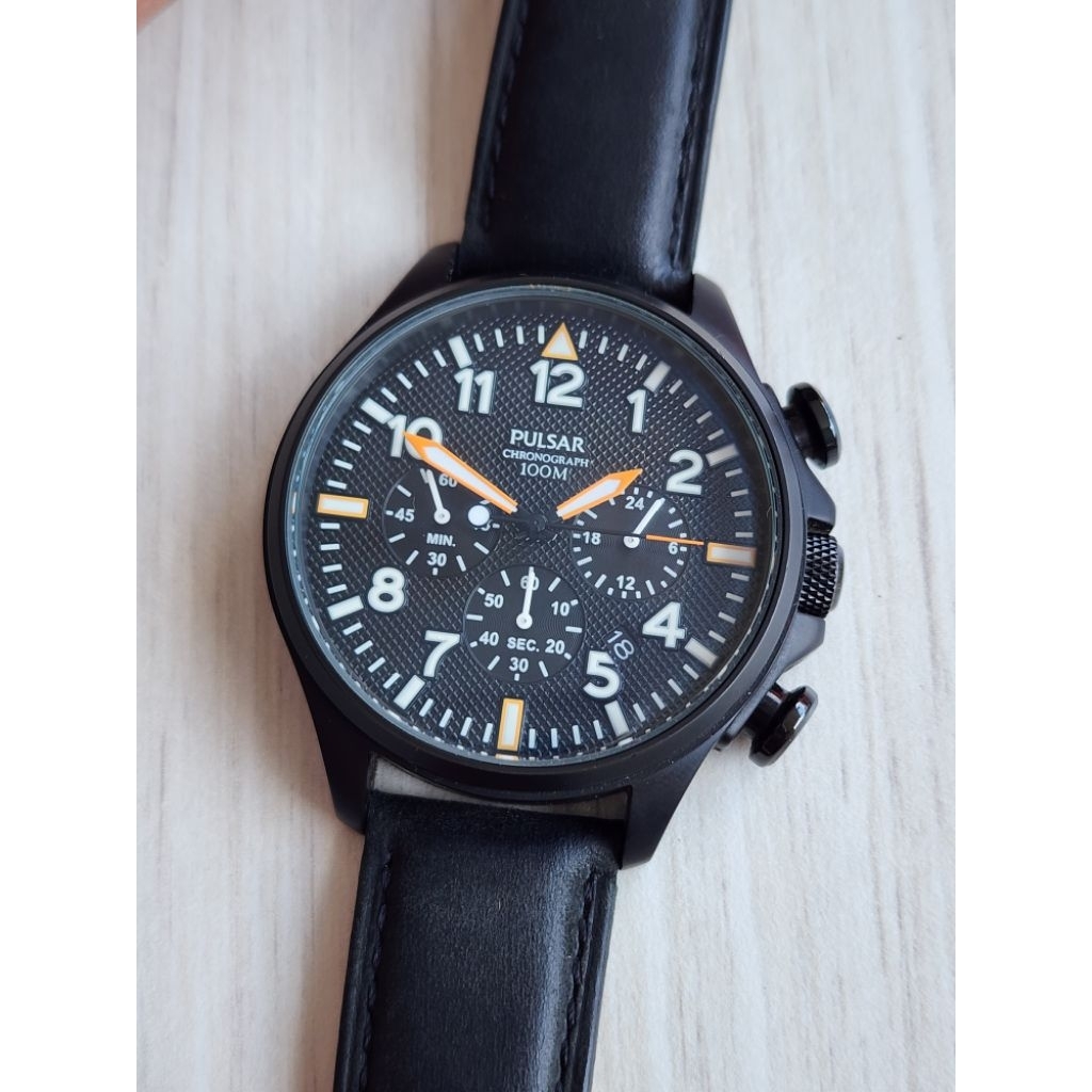 Pulsar Quartz Pilot Chronograph All Black PS6057X1 By Seiko