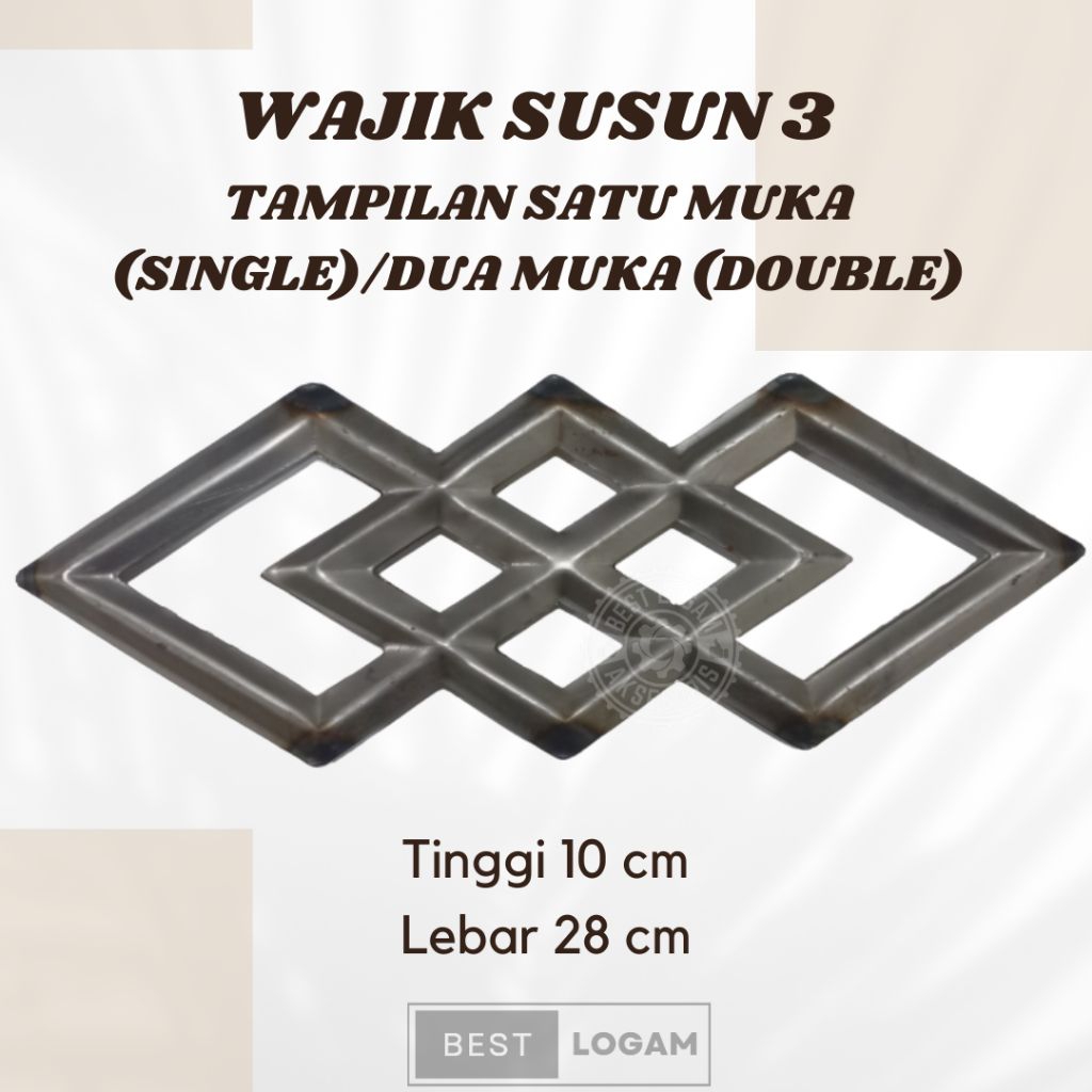 Tamara 3 besi plat / Wajik susun 3 single/double lubang tampilan 1 & 2 muka ornamen pagar dan tralis