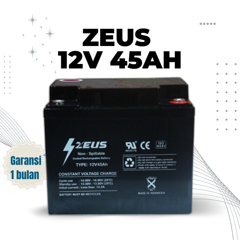 Aki Kering UPS dan Solar Panel VRLA DEEPCYCLE GEL Zeus 12v / 45Ah