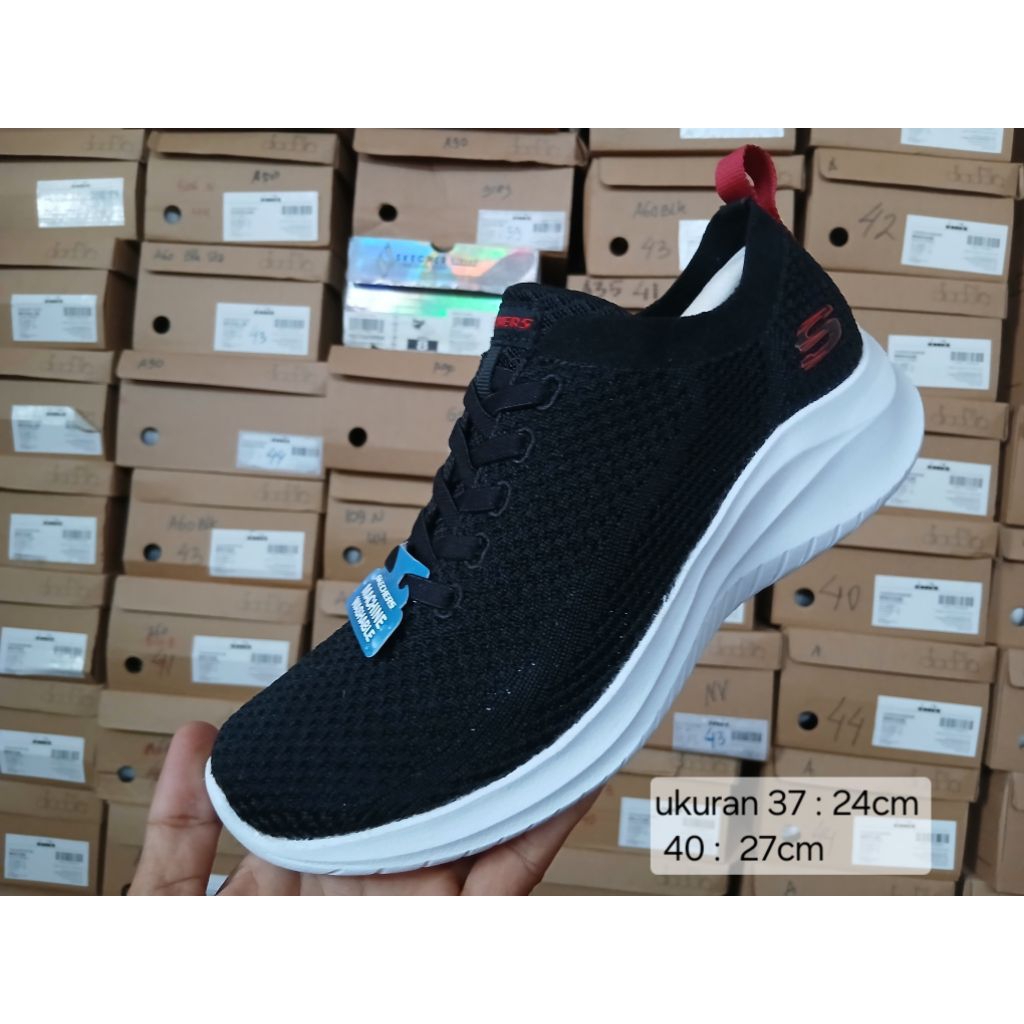 sepatu slop skechers wanita waena hitam original