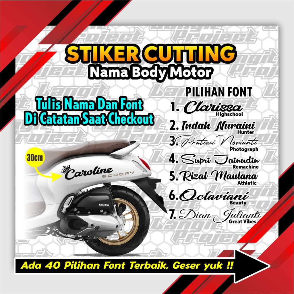 STIKER CUSTOM NAMA BODY SCOOPY VARIO AEROX FILANO BISA SEMUA MOTOR