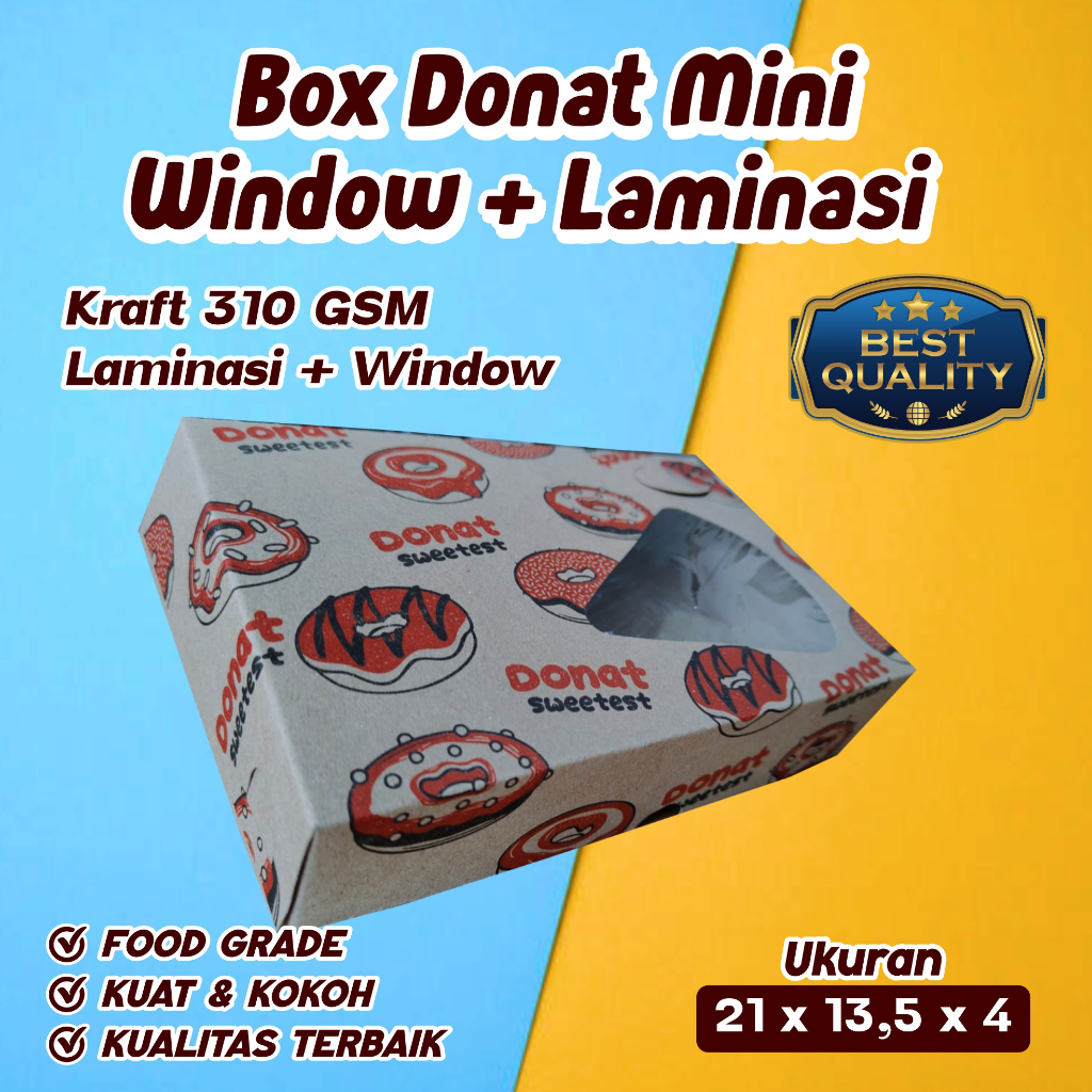 

Box Dus Donat Mini Motif Kraft 21x13,5x4 | Isi 6 | Window + Laminasi Anti Minyak