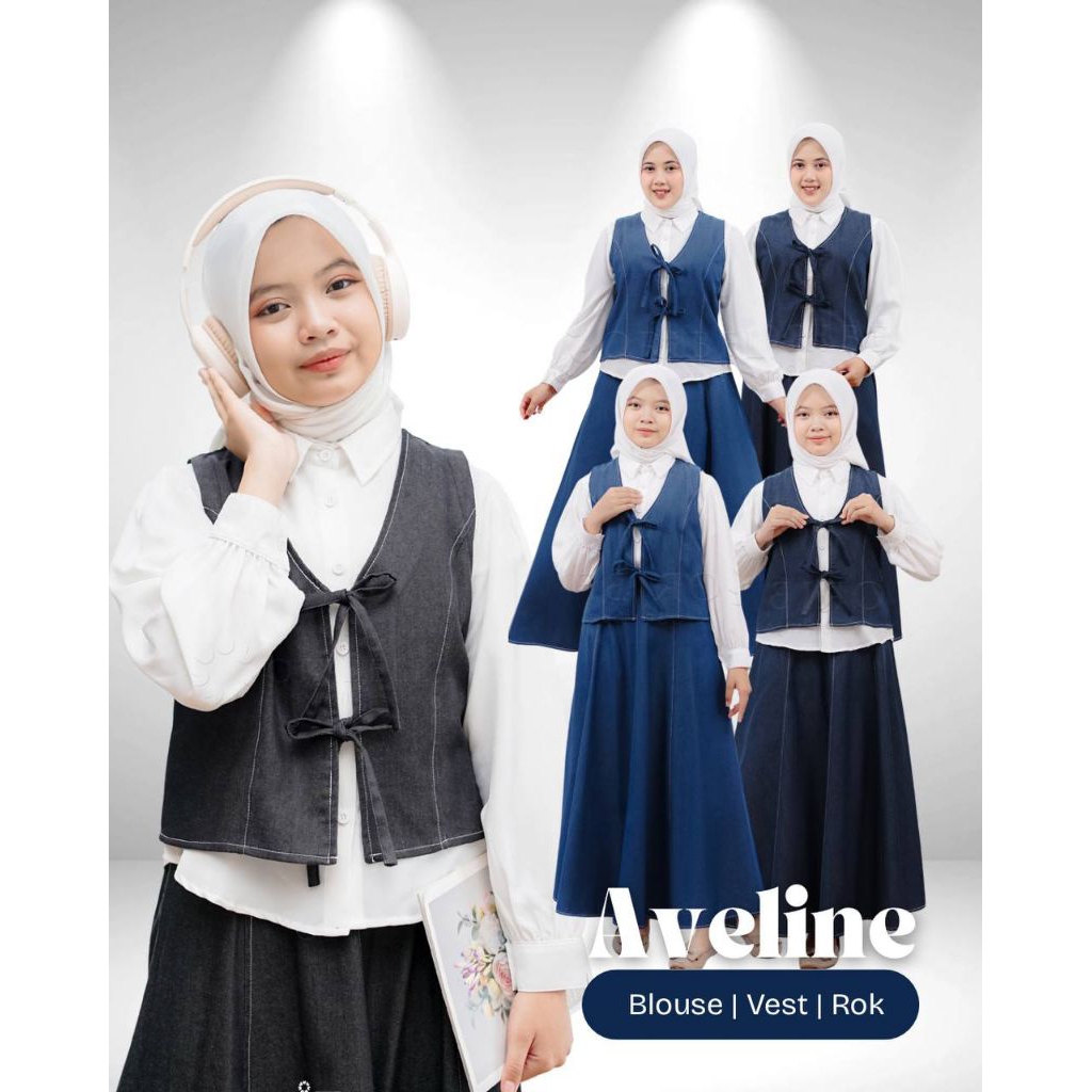 Oribelle indonesia Aveline oneset setelan rok blouse vest anak remaja gamis setelan couple ibu anak