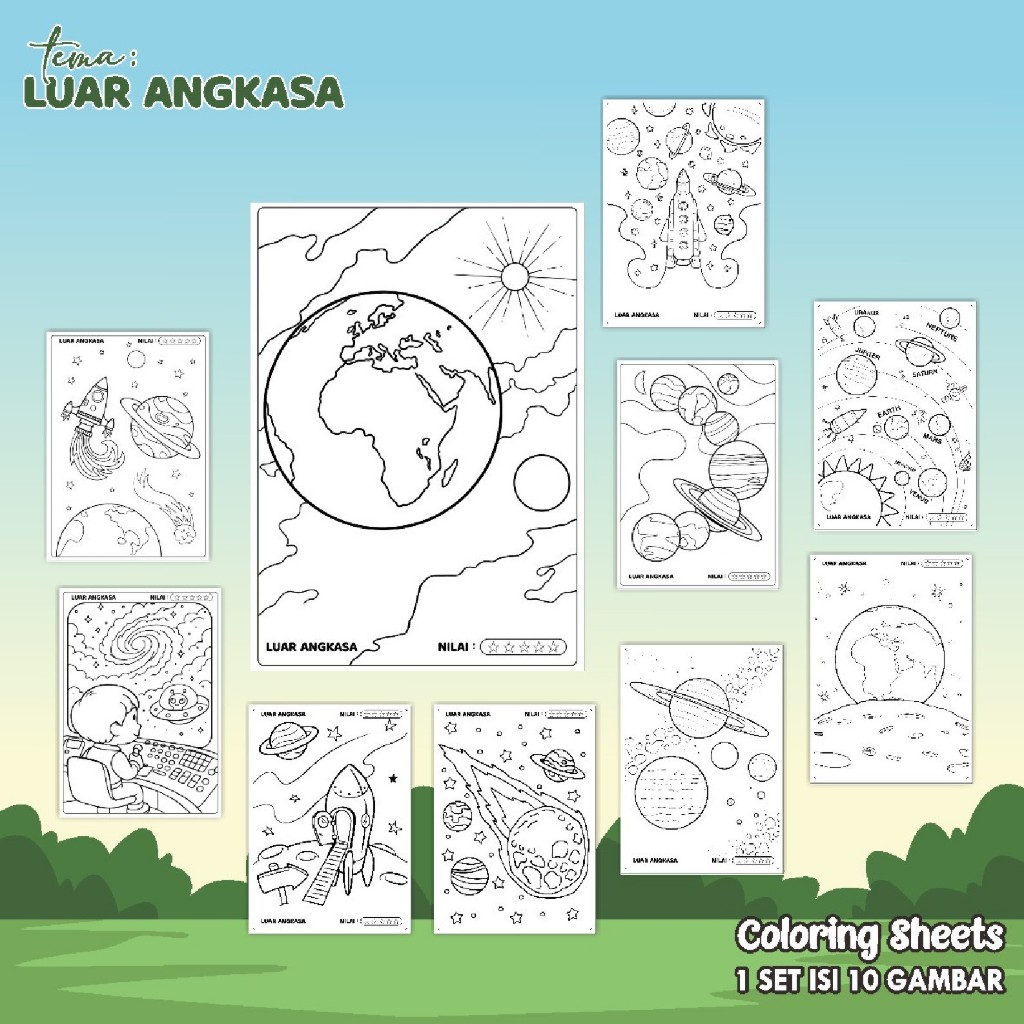 

(LUAR ANGKASA 01) KERTAS MEWARAI ANAK UKURAN A4 - LEMBAR MEWARNAI MURAH READY STOCK - COLORING SHEETS ANAK PAUD/TK
