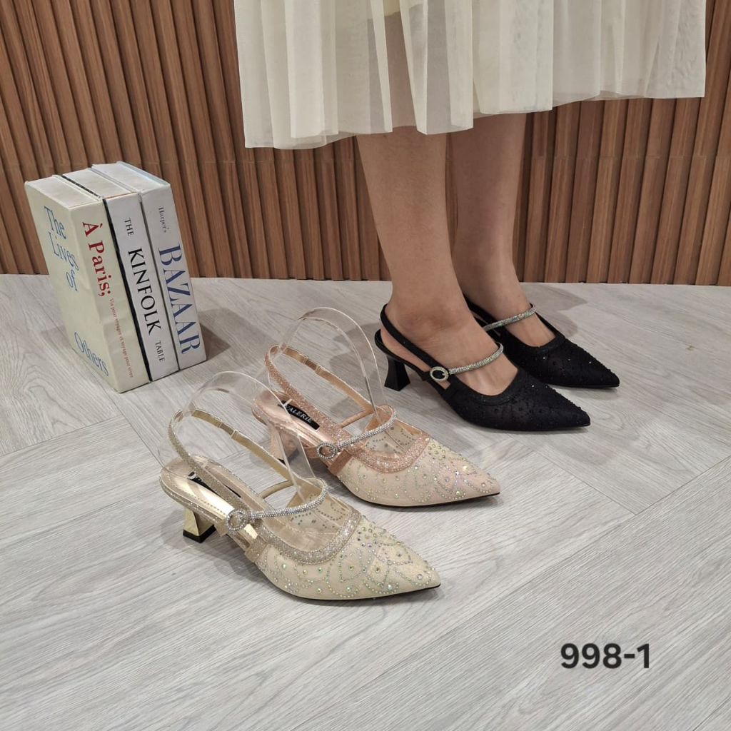 Valerie sepatu heels tali belakang 5cm Glitter 36-40 998-1