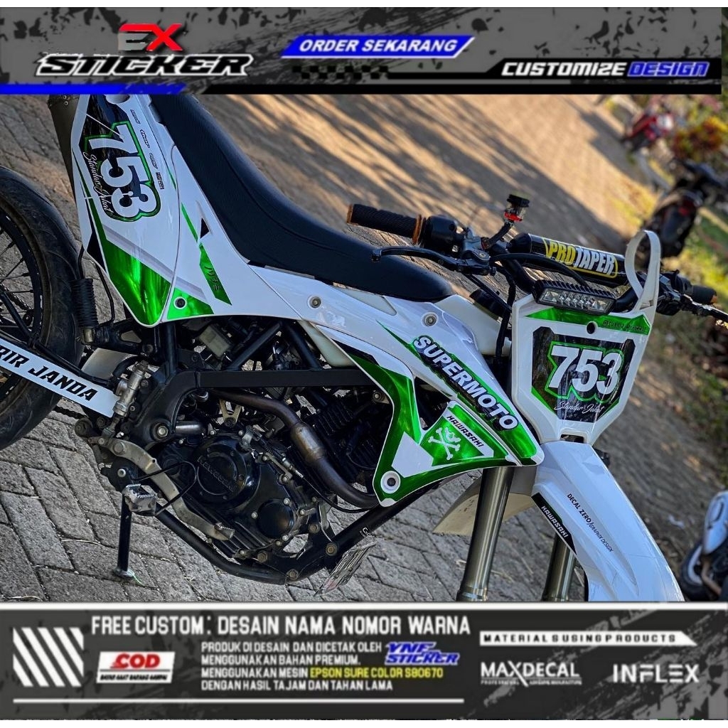 DECAL CROME PUTIH KOMBINASI HIJAU UNTUK CRF, KLX, WR, DTX, GORDON, YZ