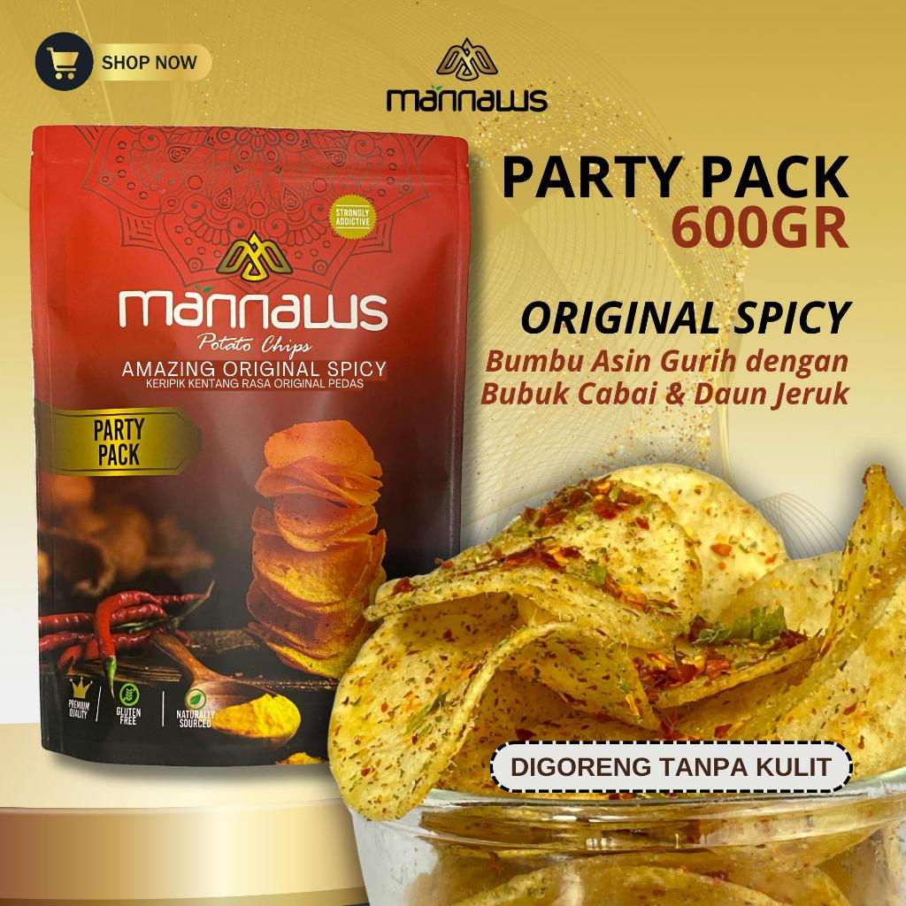 

Mannaws Potato Chips Snack Keripik Kentang - Ukuran Party Pack 600g - Amazing Original Spicy (Rasa Original Pedas)