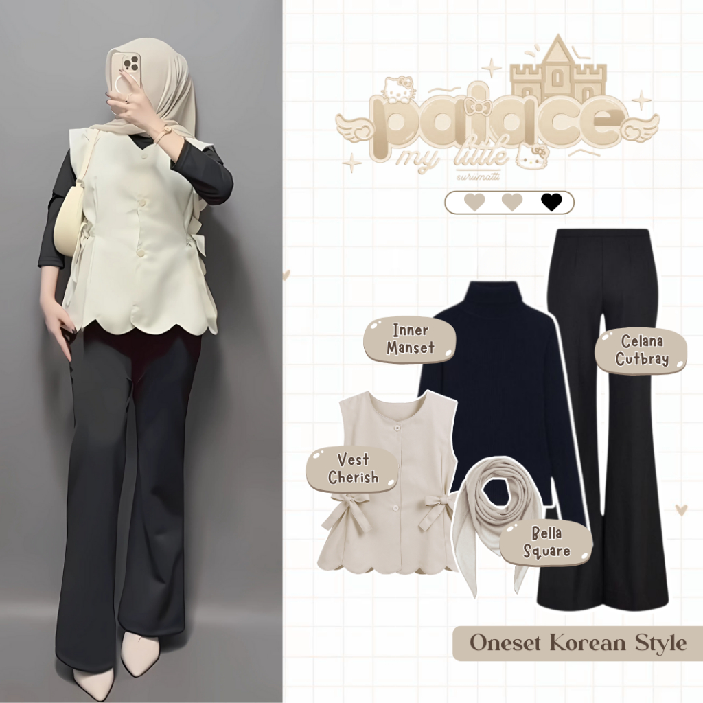 Mila Setelan Remaja Kekinian ( Hijab + Manset + Vest + Cutbray ) One Set Cewek Masa Kini - ML 107