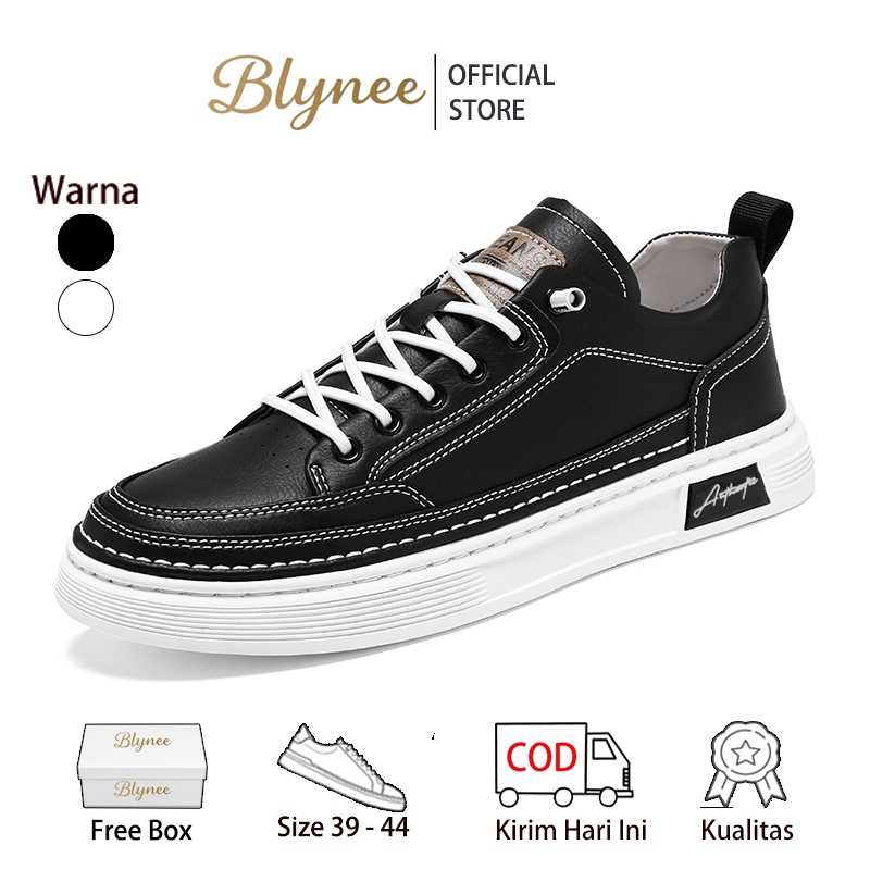 Blynee Sepatu Olahraga Pria Putih Kulit Santai Formal Sepatu Sneakers Casual Pria Sepatu kerja kulit