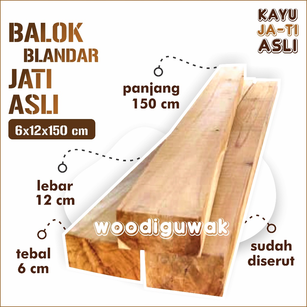 Kayu Balok Jati Asli 6x12x150 cm Allgrade Kondisi Sudah Serut Bahan Kusen Material Konstruksi - wood