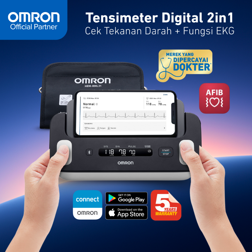 Tensimeter Digital + EKG Alat Tes Fungsi Jantung OMRON HEM 7530T | Blood Pressure Monitor COMPLETE +