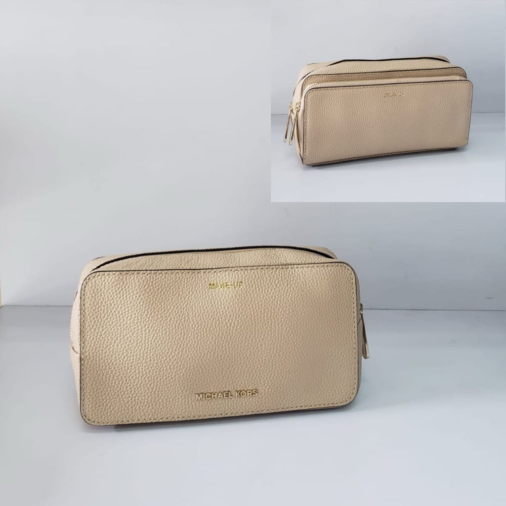 MK Mercer Large Double Zip Travel Pouch Leather 20x10,5cm Oyster