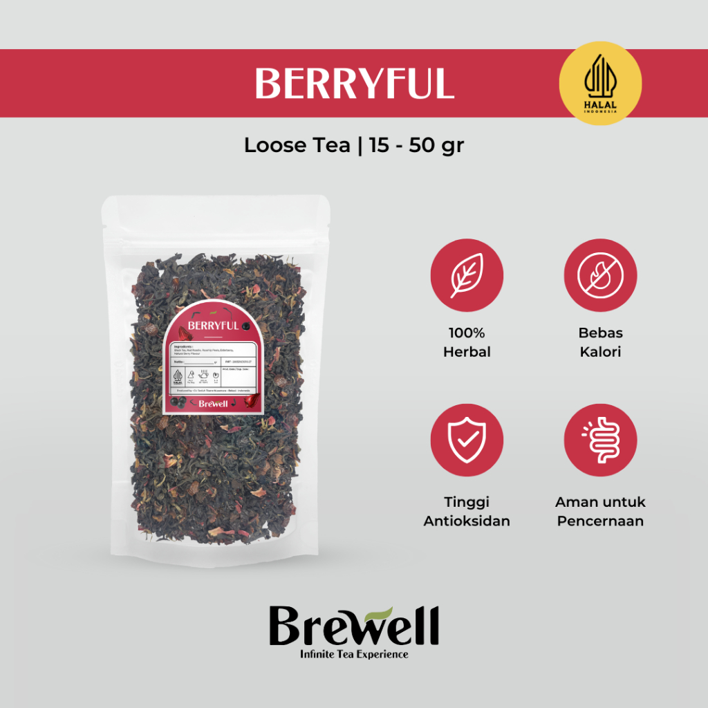 

[BREWELL] Berryful Loose Tea 15gr - 50gr | Campuran Teh Hitam, Rosella, Rosehip, Eldeberry | Teh Herbal Premium