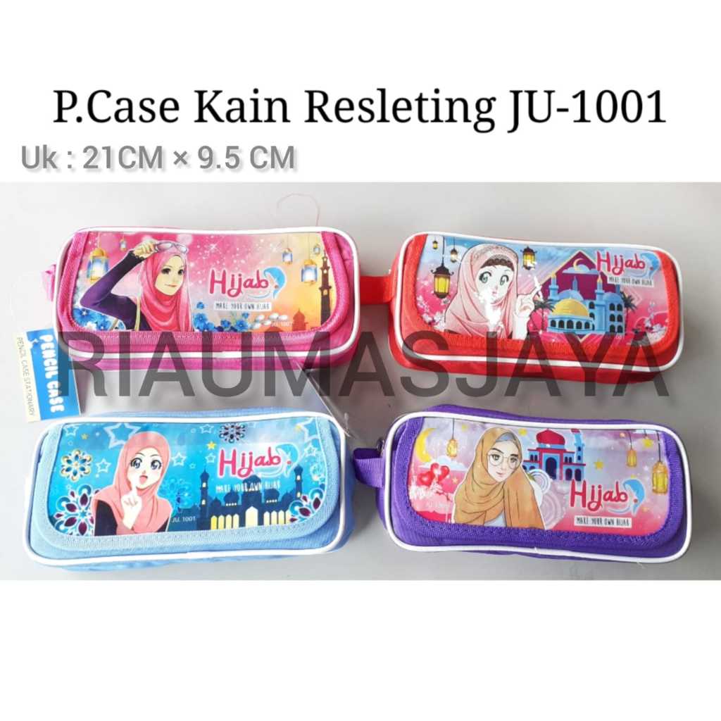 

pensil case Kain Zipper Motif Hijab JU 1001/ tempat pensil kain murah