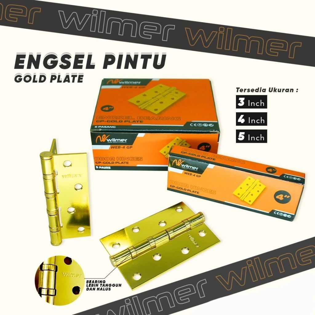 Wilmer Engsel Pintu Kuning 3" 4" 5" / Engsel Pintu Tebal Kuning 3 inch 4 inch 5 inch