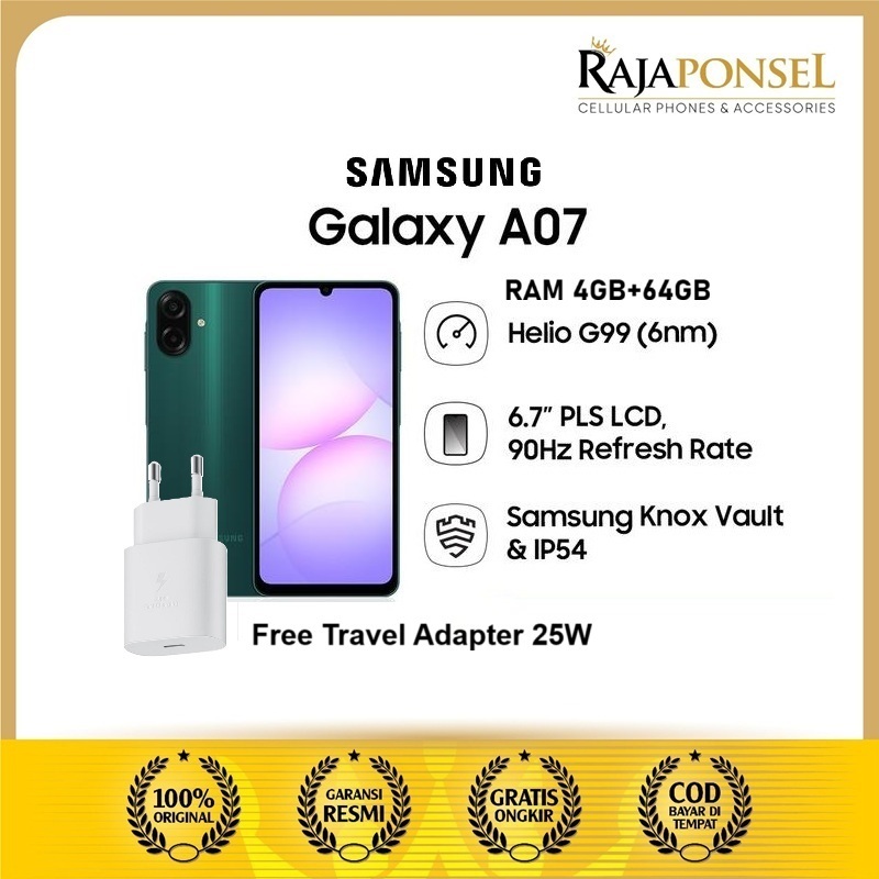 Samsung Galaxy A07 RAM 4/64GB Kamera 50MP Chip Helio G99 Baterai 5000mah Garansi Resmi