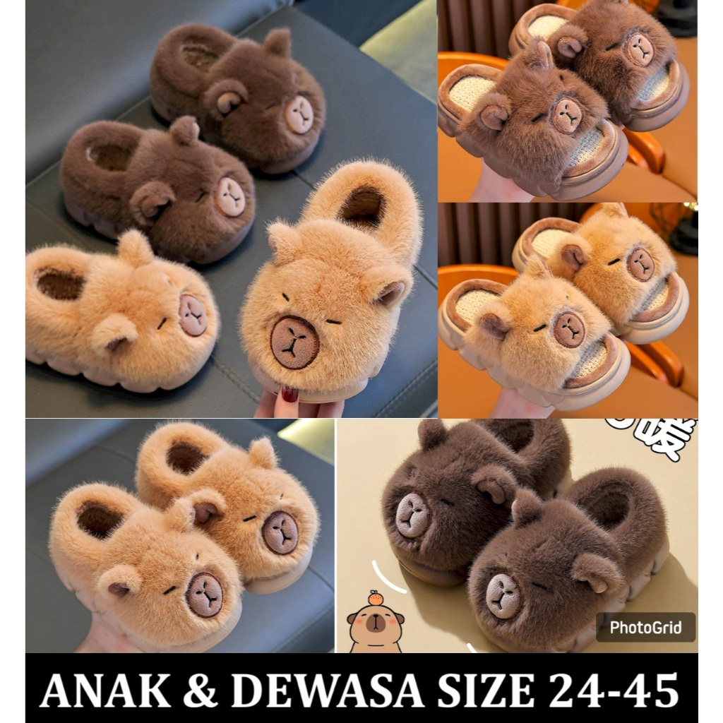 SD22 Sendal Sandal Sepatu Selop Bulu Kapibara Capybara 3D Premium anak dewasa origina import Unisex 