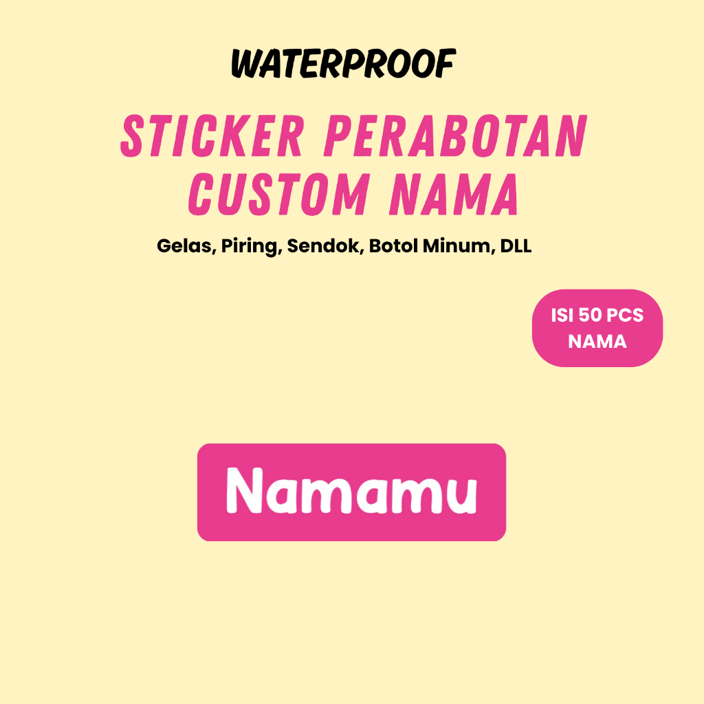 

50 PCS Stiker Barang Custom Nama Piring Sendok Botol Gelas Perabotan timbul waterproof labe 3D Ajaib