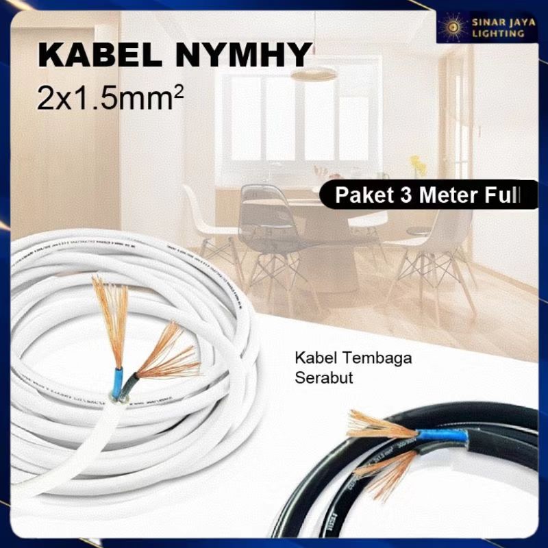 Kabel Listrik Tembaga NYM 2x1.5mm / Kabel Listrik Tembaga Asli 3M SNI