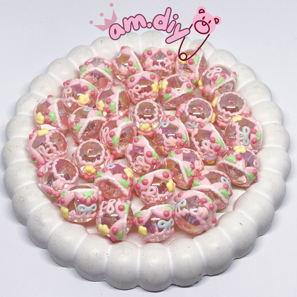 Clear Painting Beads Flower / Flower Painted Beads / Manik Lukis Bunga