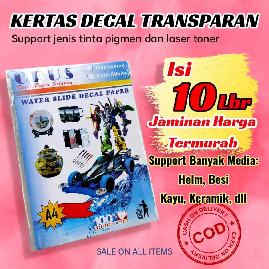 

Kertas water slide decal transparan A4 Isi 10 Lembar, kertas sticker decal