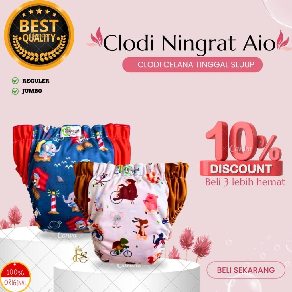 Clodi Ningrat AIO Reguler & Jumbo Popok Kain Bayi Cuci Ulang Cloudy Clody SNI Diapers Celana Ori 100