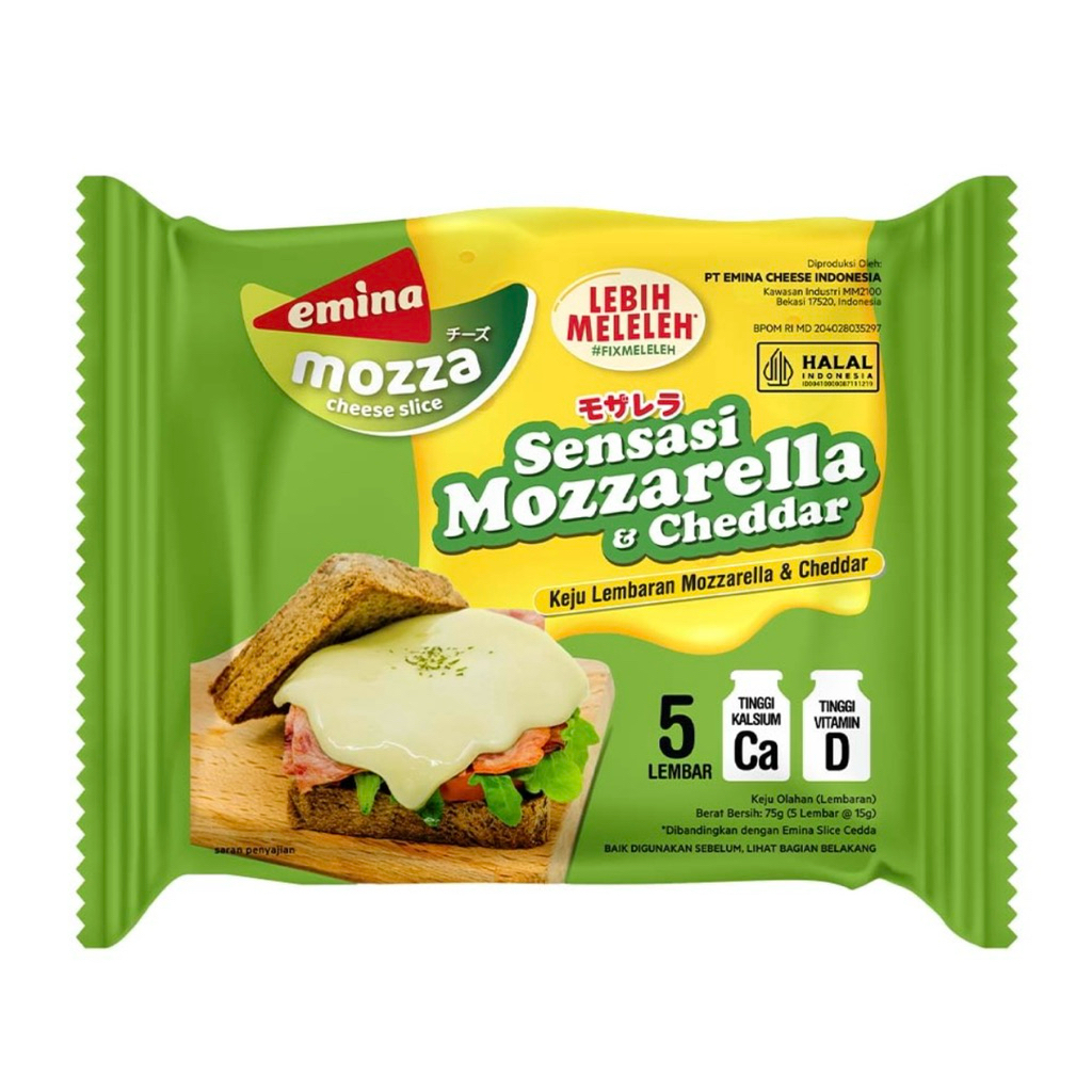 

Emina Cheese Mozza Keju Lembaran Mozzarella & Cheddar 5 x 15 g