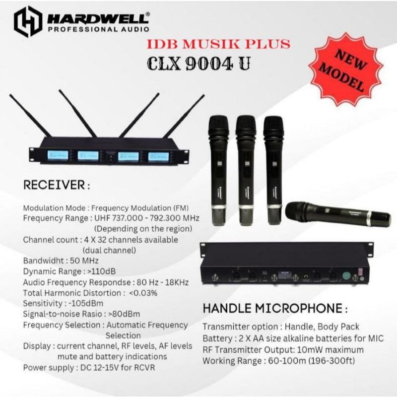 Mic Wireless Hardwell CLX9004U CLX 9004U CLX9004 (4 Handheld) Original
