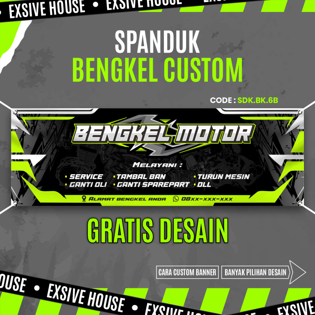 Print Banner Bengkel Motor Dan Mobil, Banner Custom Gratis Desain