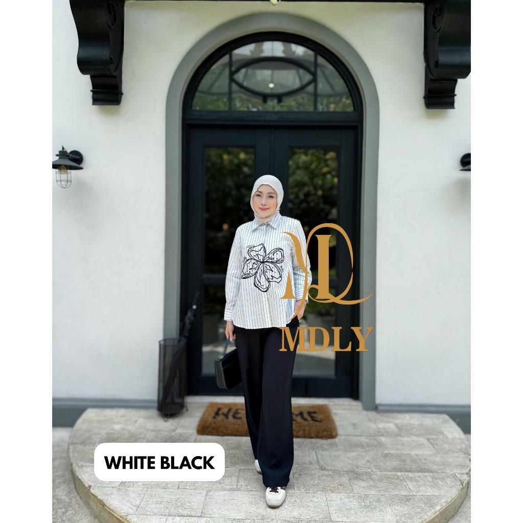 Fleur Embroidery Stripes Set - Fashion Muslim Terbaru Baju Setelan Wanita One Set Mdly Gold Daily Se